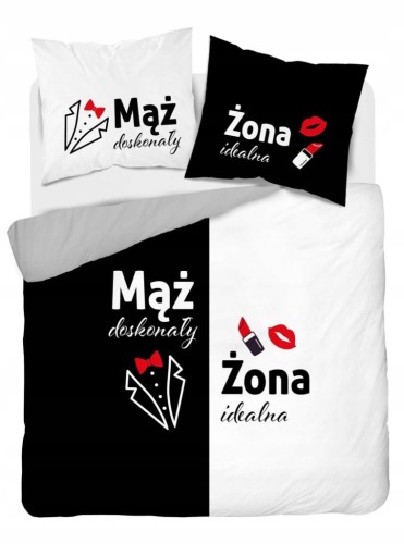 Pościel bawełniana 160x200 Mąż i Żona + 2x 70x80 komplet