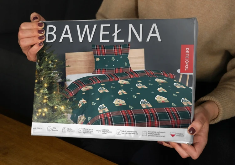Pościel 220x200 100% Bawełna 3cz – Świąteczna Piernikowa Chatka