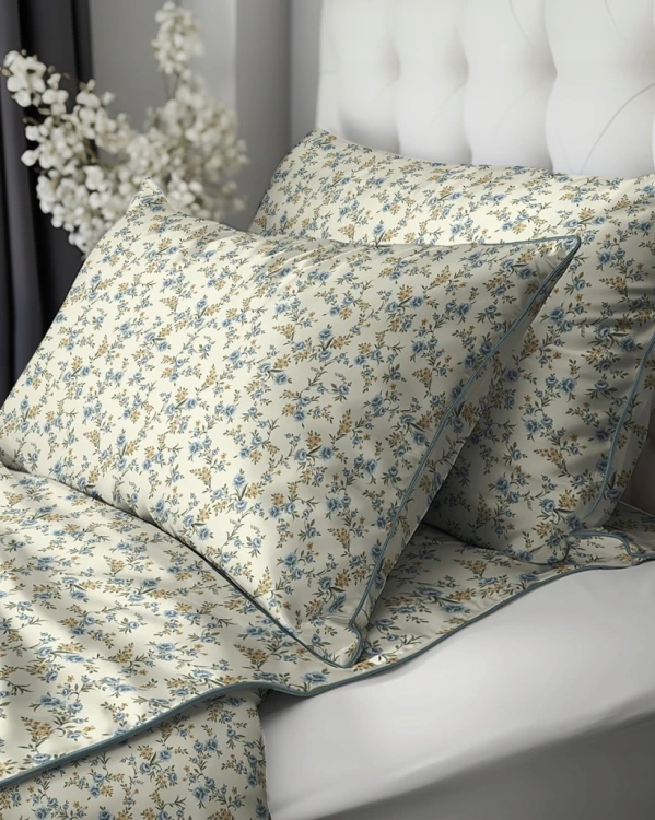 Pościel bawełniana 220x200 Perkal + 2x 70x80 Kwiaty Komplet Premium
