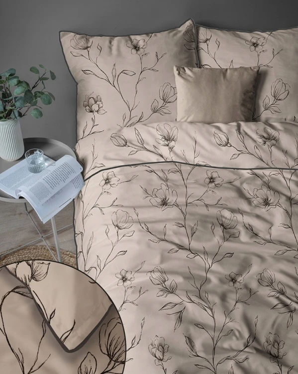 Pościel bawełniana 220x200 Perkal + 2x 70x80 Kwiaty Komplet Premium