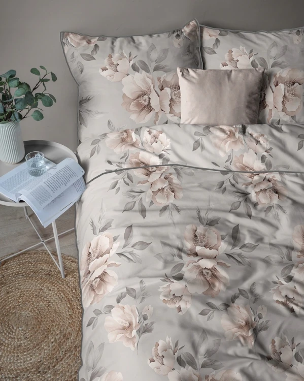 Pościel bawełniana 220x200 Perkal + 2x 70x80 Kwiaty Komplet Premium