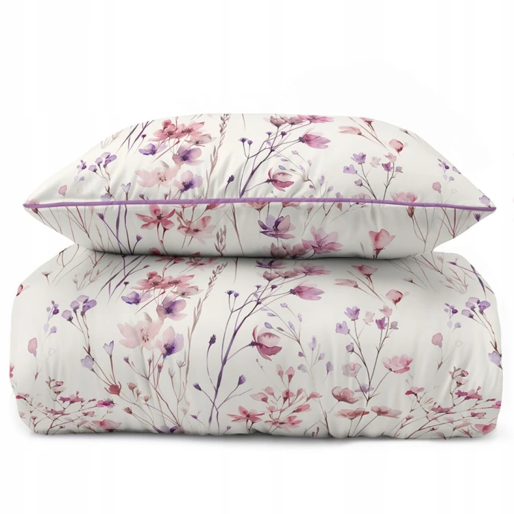 Pościel bawełniana 220x200 Perkal + 2x 70x80 Kwiaty Komplet Premium