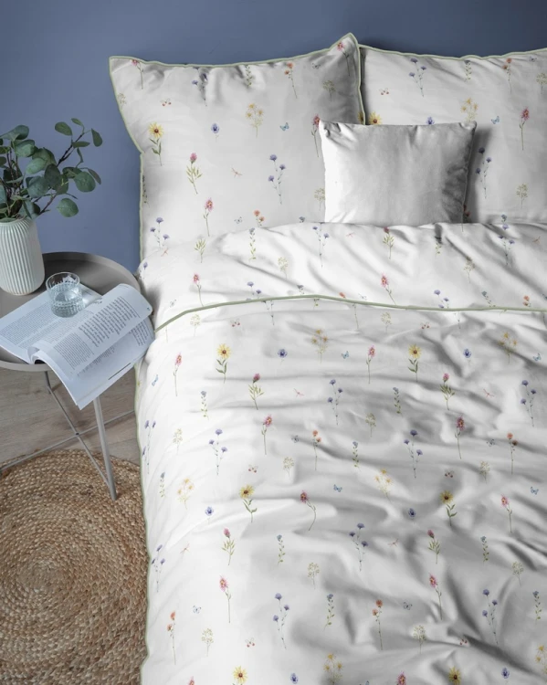 Pościel bawełniana 160x200 Perkal + 2x 70x80 Kwiaty Komplet Premium