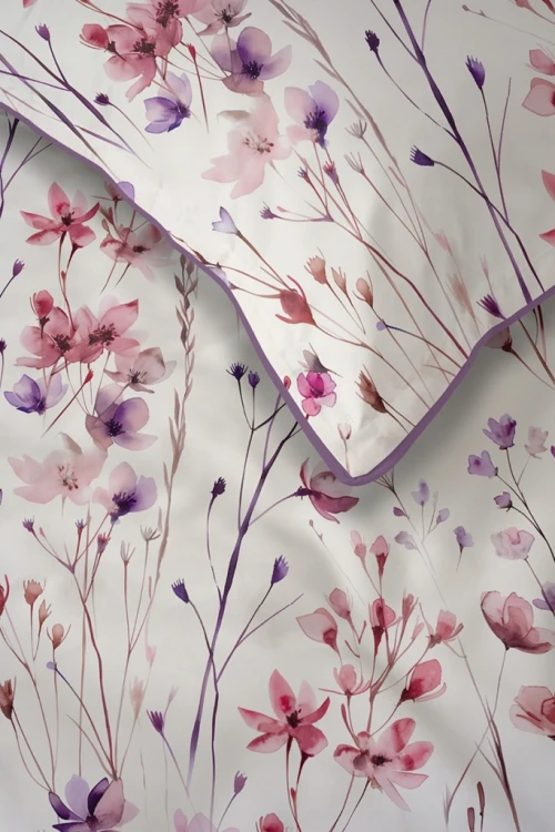 Pościel bawełniana 160x200 Perkal + 2x 70x80 Kwiaty Komplet Premium