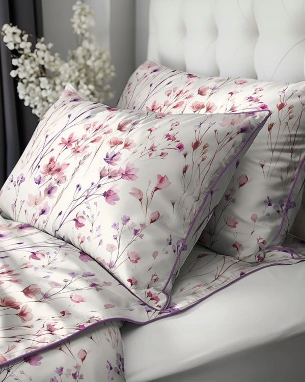 Pościel bawełniana 160x200 Perkal + 2x 70x80 Kwiaty Komplet Premium