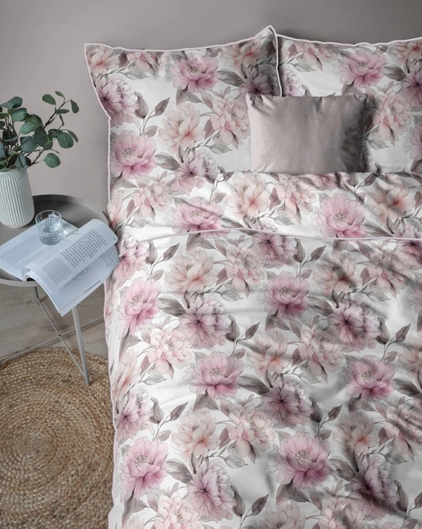 Pościel bawełniana 160x200 Perkal + 2x 70x80 Kwiaty Komplet Premium