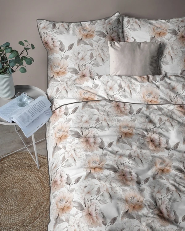 Pościel bawełniana 160x200 Perkal + 2x 70x80 Kwiaty Komplet Premium