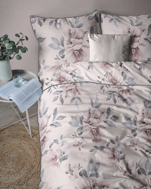 Pościel bawełniana 160x200 Perkal + 2x 70x80 Kwiaty Komplet Premium