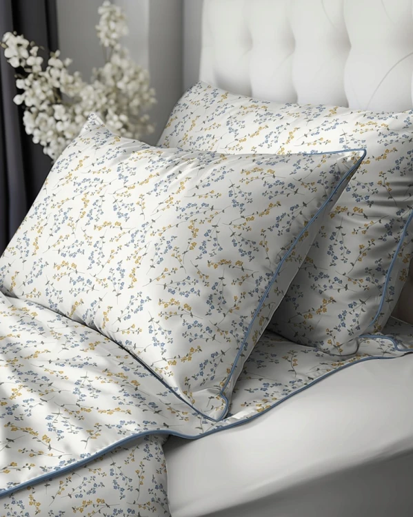 Pościel bawełniana 160x200 Perkal + 2x 70x80 Kwiaty Komplet Premium