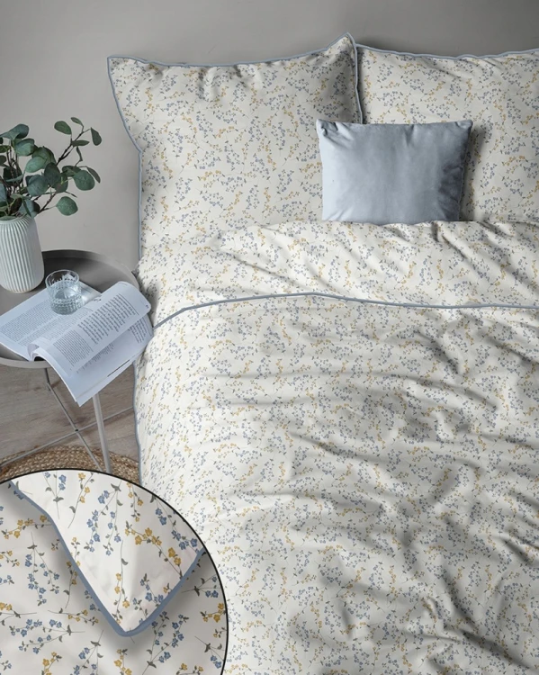 Pościel bawełniana 160x200 Perkal + 2x 70x80 Kwiaty Komplet Premium