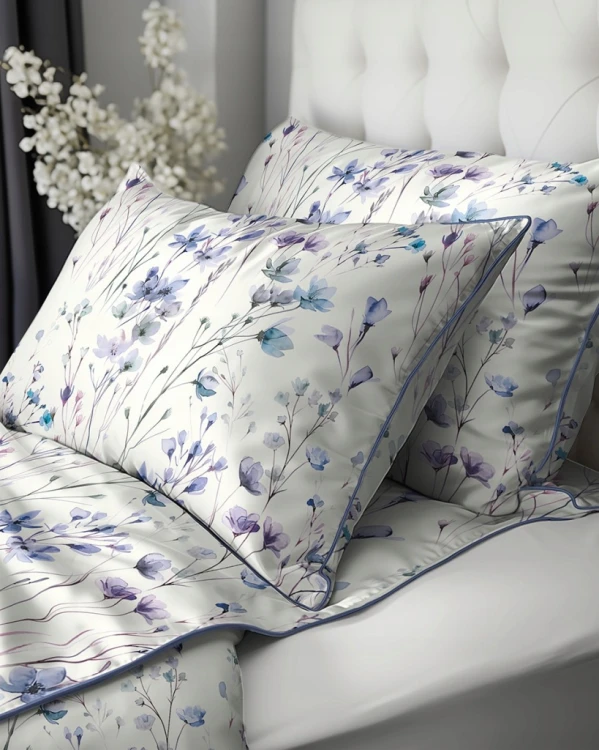 Pościel bawełniana 160x200 Perkal + 2x 70x80 Kwiaty Komplet Premium