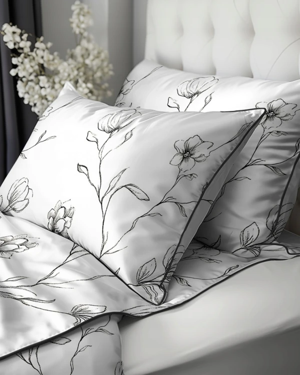 Pościel bawełniana 220x200 Perkal + 2x 70x80 Kwiaty Komplet Premium