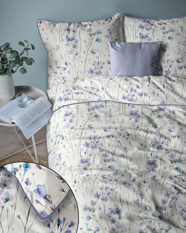 Pościel bawełniana 220x200 Perkal + 2x 70x80 Kwiaty Komplet Premium