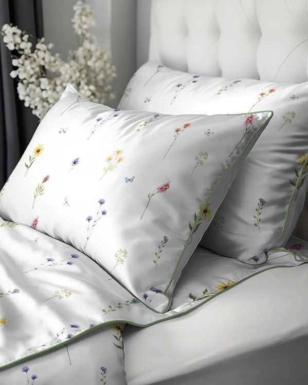 Pościel bawełniana 220x200 Perkal + 2x 70x80 Kwiaty Komplet Premium