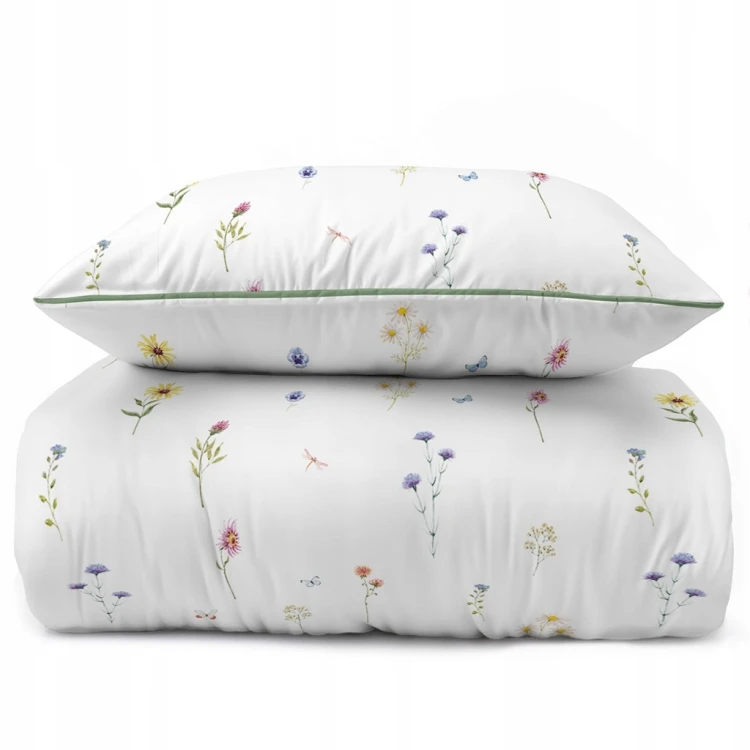 Pościel bawełniana 220x200 Perkal + 2x 70x80 Kwiaty Komplet Premium