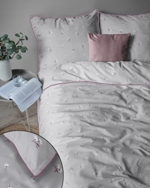 Pościel bawełniana 220x200 Perkal + 2x 70x80 Kwiaty Komplet Premium