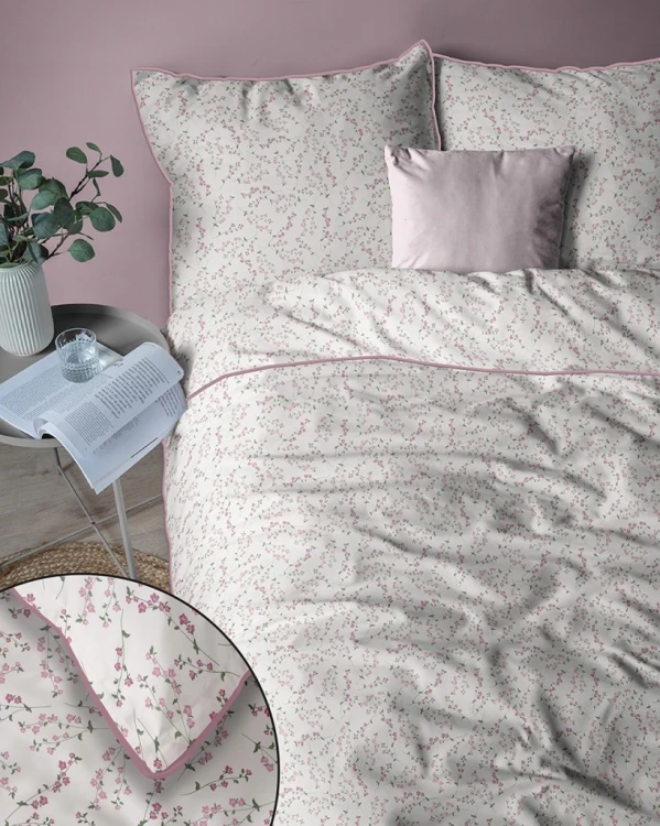 Pościel bawełniana 160x200 Perkal + 2x 70x80 Kwiaty Komplet Premium
