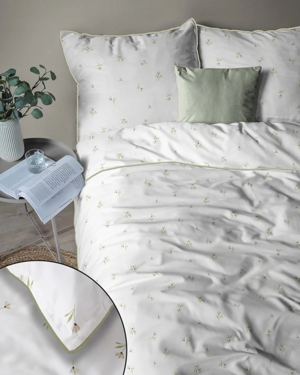 Pościel bawełniana 160x200 Perkal + 2x 70x80 Kwiaty Komplet Premium