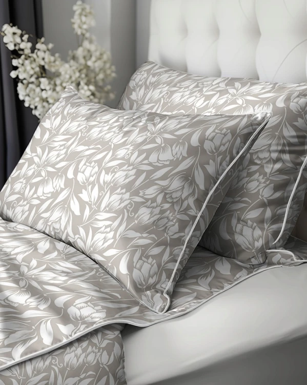 Pościel bawełniana 220x200 Perkal + 2x 70x80 Kwiaty Komplet Premium