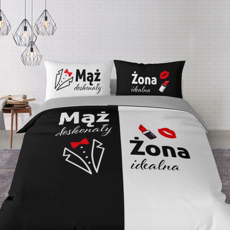 Pościel bawełniana 160x200 Mąż i Żona + 2x 70x80 komplet
