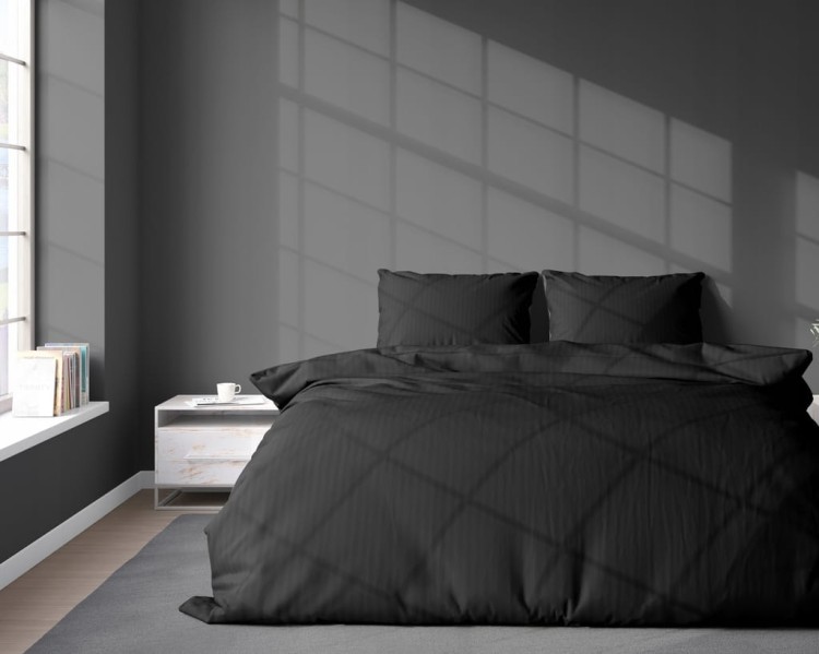 Pościel PURE Czarna, kołdra 180cmx200cm + 2x poduszka 70cmx80cm