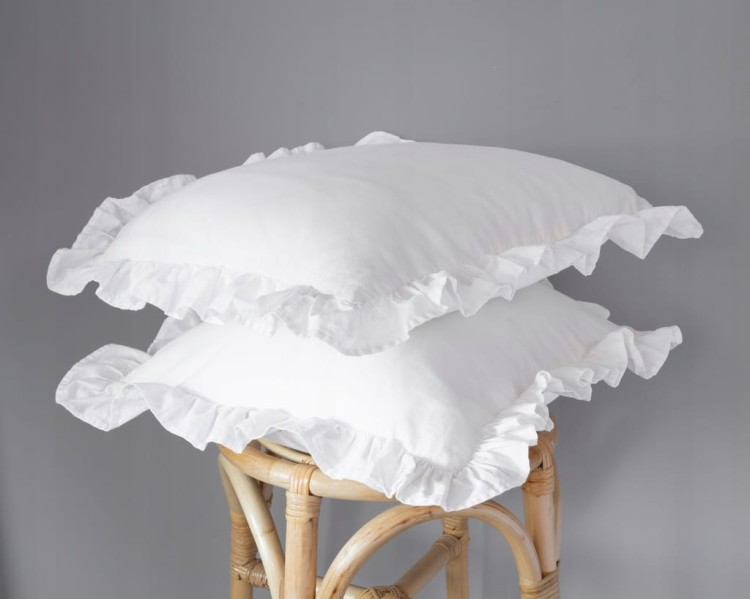 Pościel BAWEŁNA, 220cm x 200cm + 2x poduszka 70cm x 80cm Z FALBANKĄ BIAŁA
