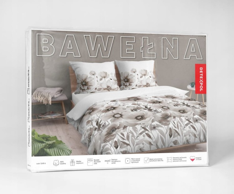 Pościel BAWEŁNA, kołdra 160cm x 200cm + 2x poduszka 70cm x 80cm KWIATY