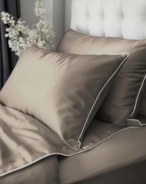 Pościel GŁADKA MAKOSATYNA kołdra 180cmx200cm + 2xpoduszka 70cmx80cm TAUPE