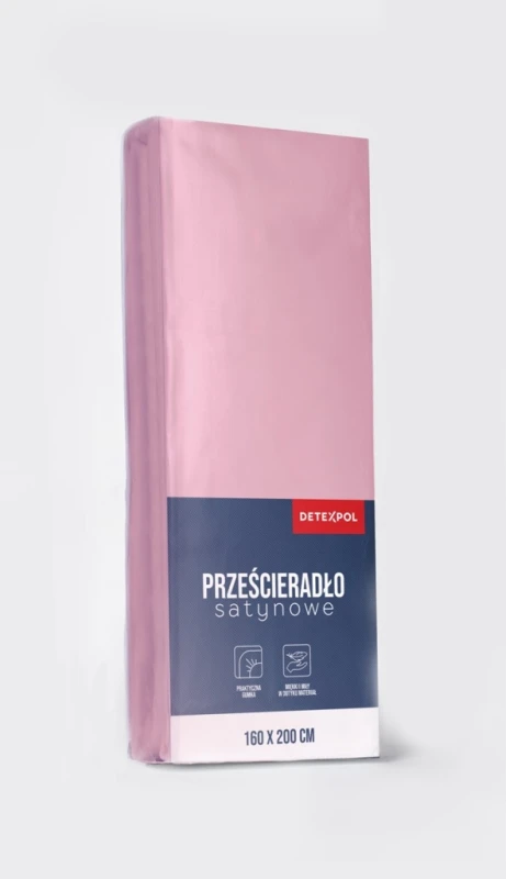 Prześcieradło satynowe z gumką 160cm x 200cm PASTELOWY RÓŻ