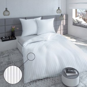 Poszwa na kołdrę Satynowa 140×200 biała pasy 4mm z zakładem hotelowym