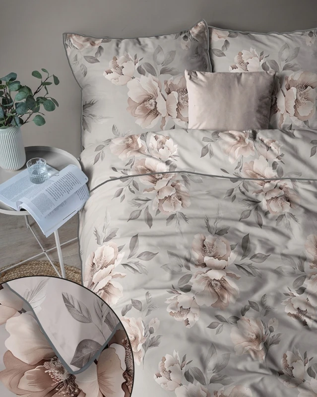 Pościel bawełniana 220x200 Perkal + 2x 70x80 Kwiaty Komplet Premium