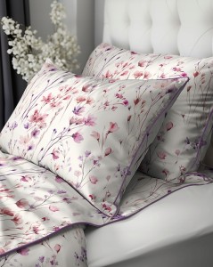 Pościel bawełniana 220x200 Perkal + 2x 70x80 Kwiaty Komplet Premium