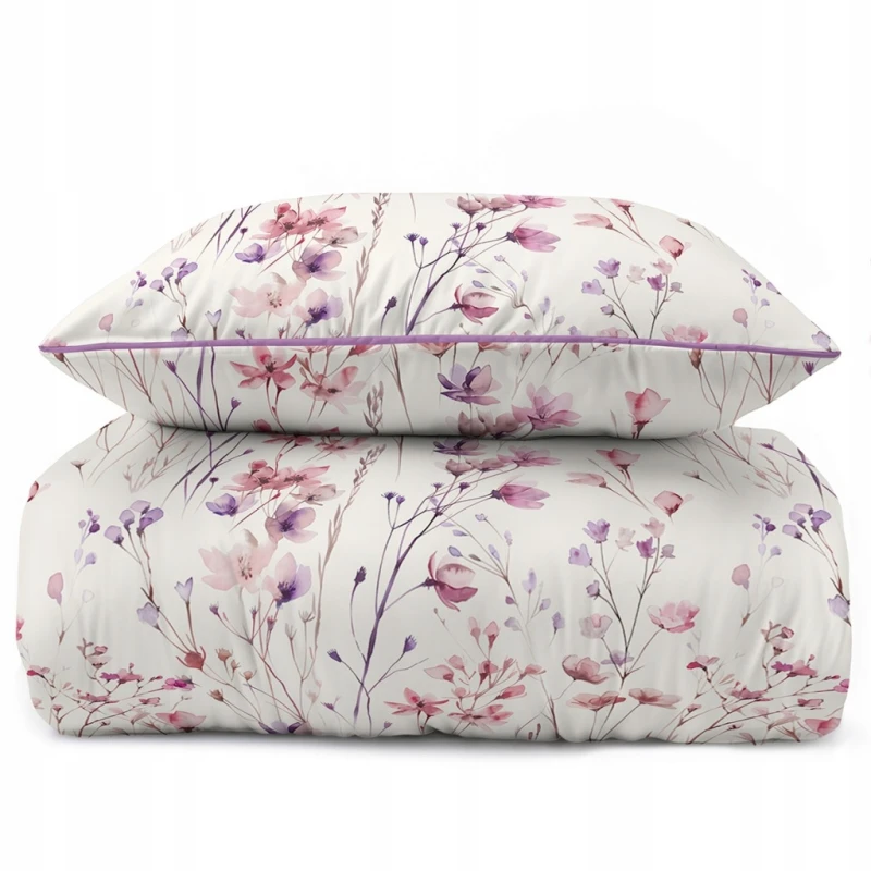 Pościel bawełniana 220x200 Perkal + 2x 70x80 Kwiaty Komplet Premium