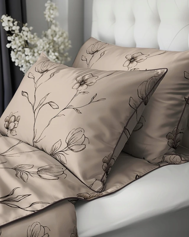 Pościel bawełniana 160x200 Perkal + 2x 70x80 Kwiaty Komplet Premium