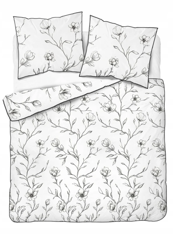 Pościel bawełniana 160x200 Perkal + 2x 70x80 Kwiaty Komplet Premium