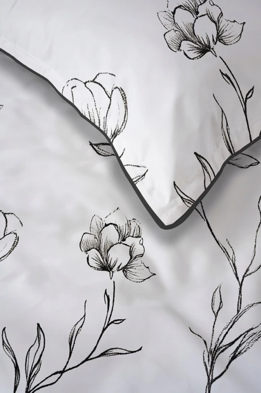 Pościel bawełniana 160x200 Perkal + 2x 70x80 Kwiaty Komplet Premium