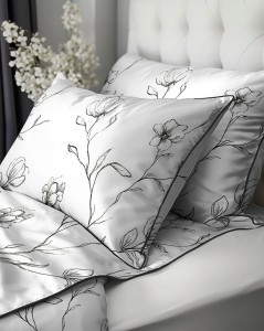 Pościel bawełniana 160x200 Perkal + 2x 70x80 Kwiaty Komplet Premium