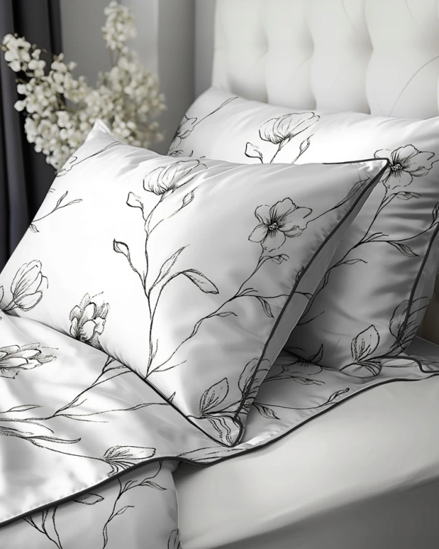 Pościel bawełniana 160x200 Perkal + 2x 70x80 Kwiaty Komplet Premium