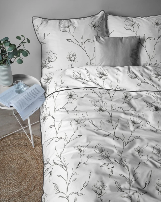Pościel bawełniana 160x200 Perkal + 2x 70x80 Kwiaty Komplet Premium