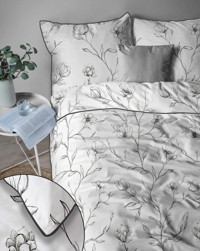 Pościel bawełniana 160x200 Perkal + 2x 70x80 Kwiaty Komplet Premium