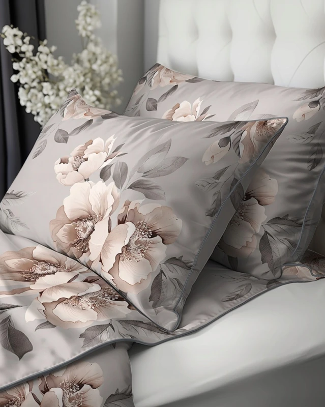 Pościel bawełniana 160x200 Perkal + 2x 70x80 Kwiaty Komplet Premium