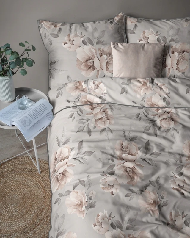 Pościel bawełniana 160x200 Perkal + 2x 70x80 Kwiaty Komplet Premium