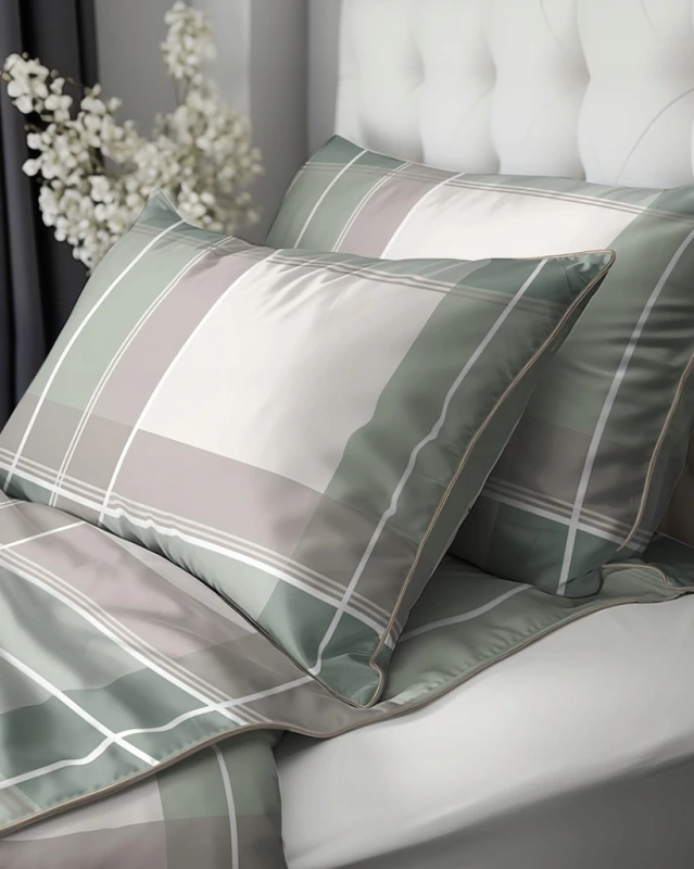Pościel bawełniana 160x200 Perkal + 2x 70x80 Krata Komplet Premium