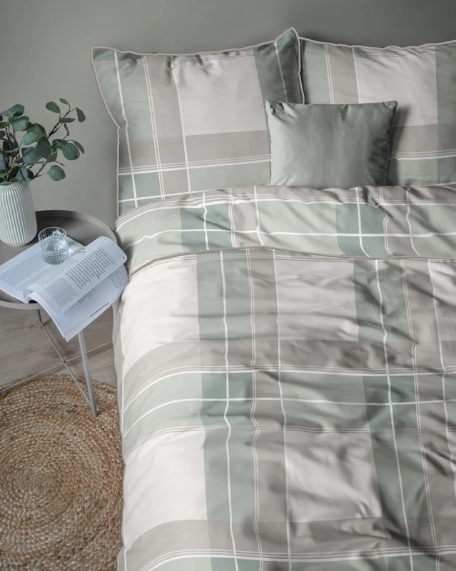 Pościel bawełniana 160x200 Perkal + 2x 70x80 Krata Komplet Premium