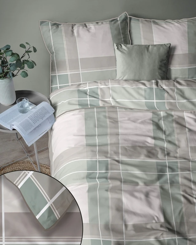 Pościel bawełniana 160x200 Perkal + 2x 70x80 Krata Komplet Premium