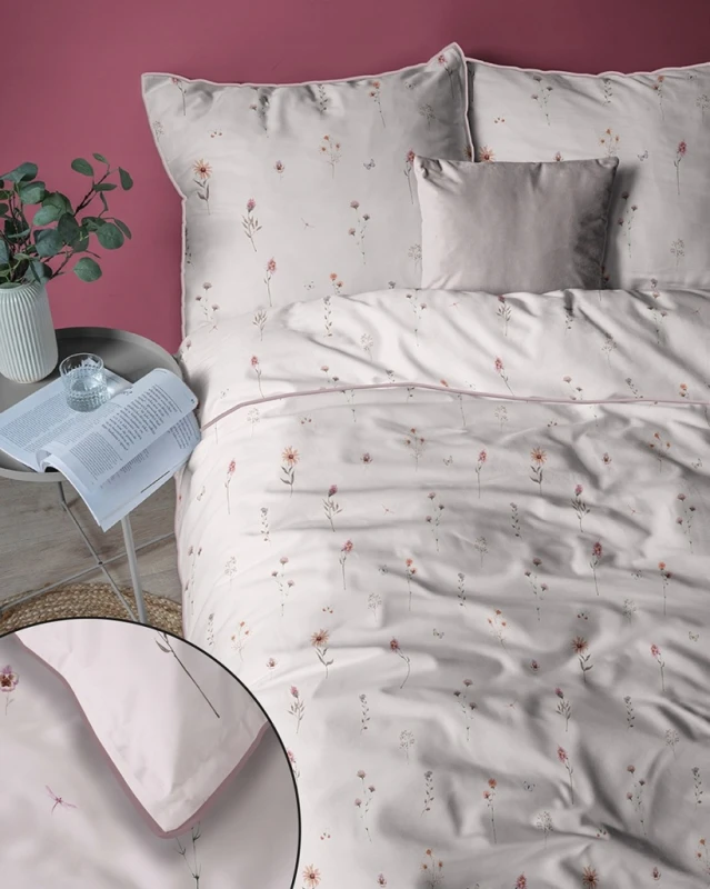 Pościel bawełniana 160x200 Perkal + 2x 70x80 Kwiaty Komplet Premium