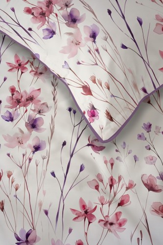 Pościel bawełniana 160x200 Perkal + 2x 70x80 Kwiaty Komplet Premium