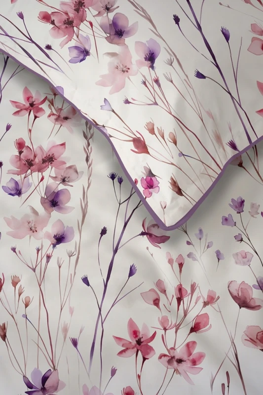 Pościel bawełniana 160x200 Perkal + 2x 70x80 Kwiaty Komplet Premium