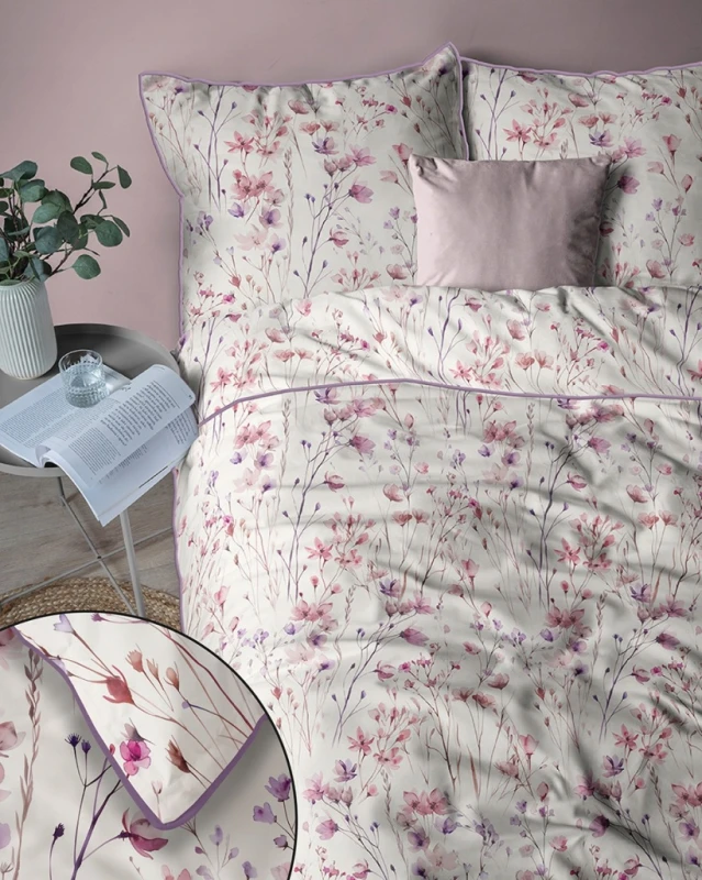 Pościel bawełniana 160x200 Perkal + 2x 70x80 Kwiaty Komplet Premium