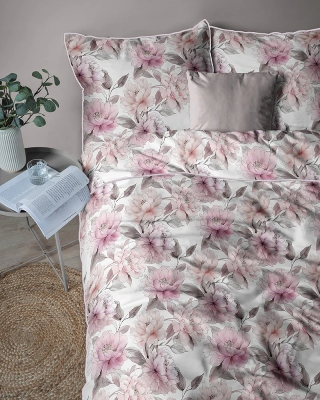 Pościel bawełniana 160x200 Perkal + 2x 70x80 Kwiaty Komplet Premium